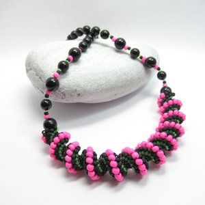 Neon pink and Black Cellini Necklace